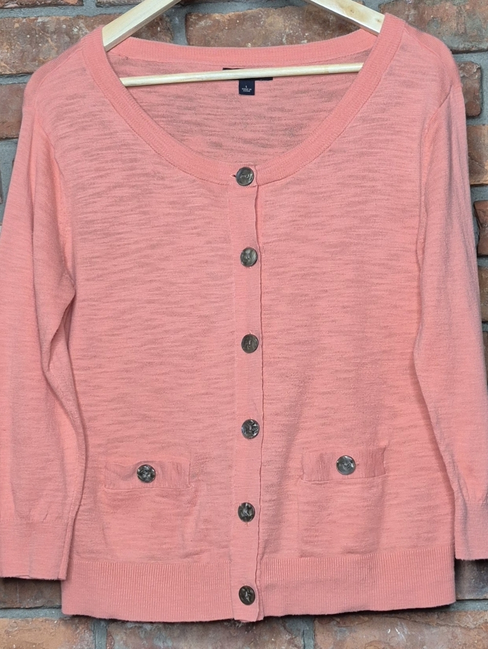 Banana Republic Coral Cardigan Lightweight Knit Button Front Pocket Sweater Sz L - Picture 4 of 9